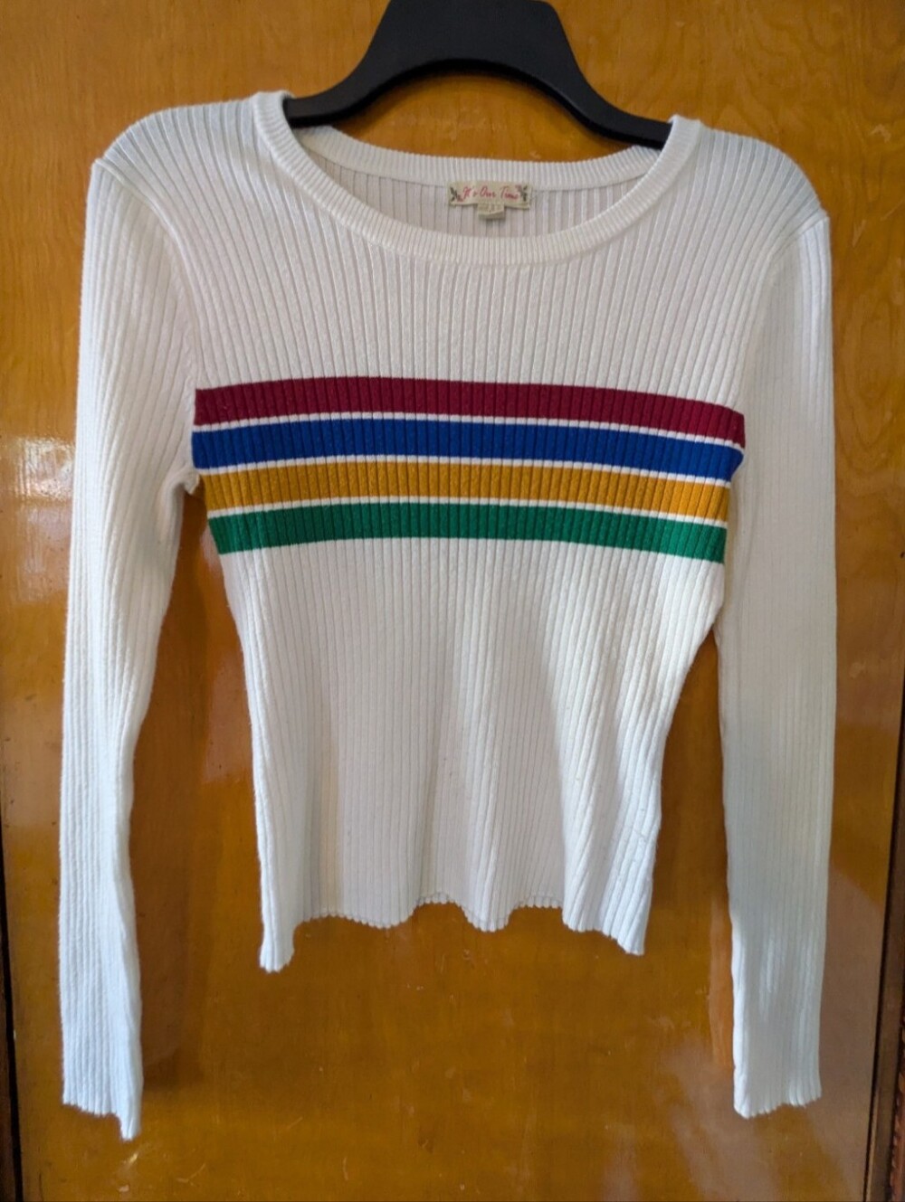It's Our Time Women's Striped Rainbow  Ribbed Long Sleeve Top Sz. L